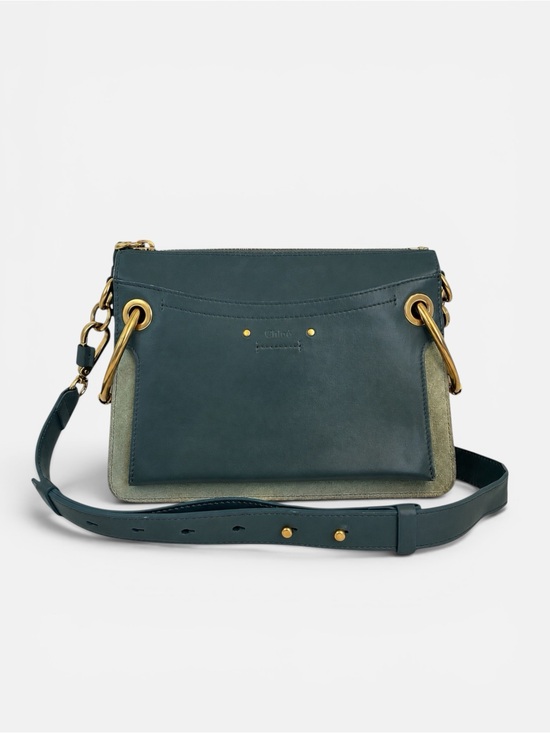 Chloe Handbags - Chloé Roy Small Leather Shoulder Crossbody Bag Blue Green Gold Hardware